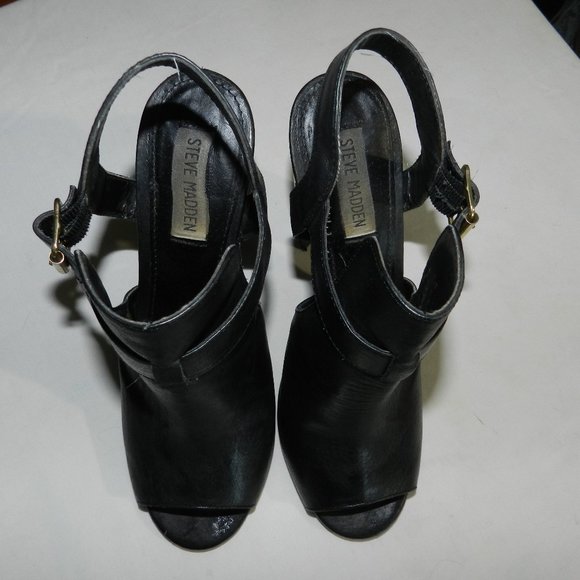 Steve Madden Shoes - Steve Madden 4-inch chunky heeled, ankle strap, open toe mules, black leather